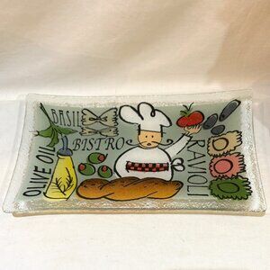 Peggy Karr Fused Glass Rectangle Tray Italian Bistro Ravioli Olive Oil 10"x 6"